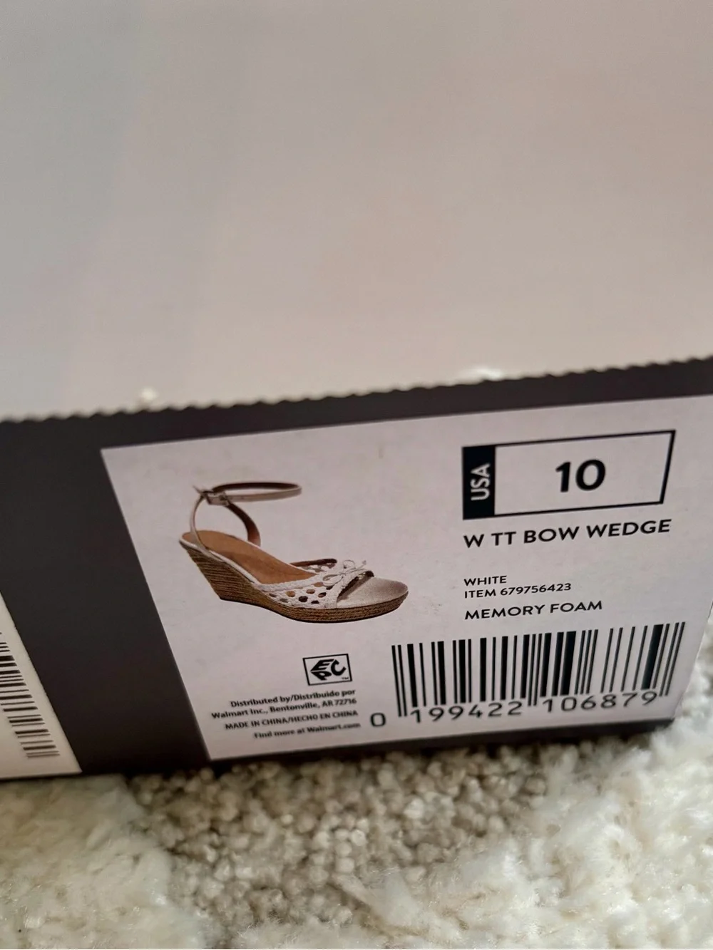 Time and Tru Women’s Bow Espadrille Wedge Sandals Size 10 White Ankle Strap NWT